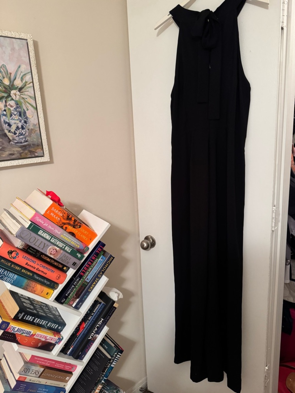 LOFT Black Sleeveless Tie-Neck Jumpsuit